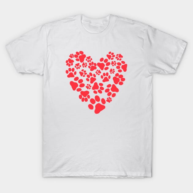 Dog or Cats Paw Prints Heart | Pet Lover Valentine T-Shirt by Coffee Squirrel